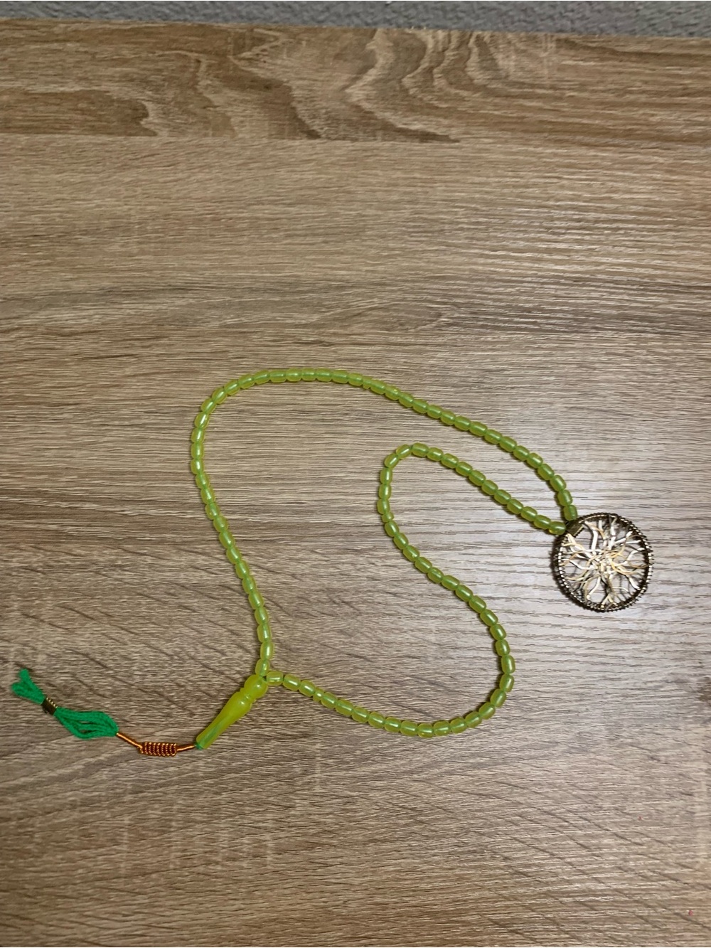Green Beaded Kids Necklace with Tree Pendant